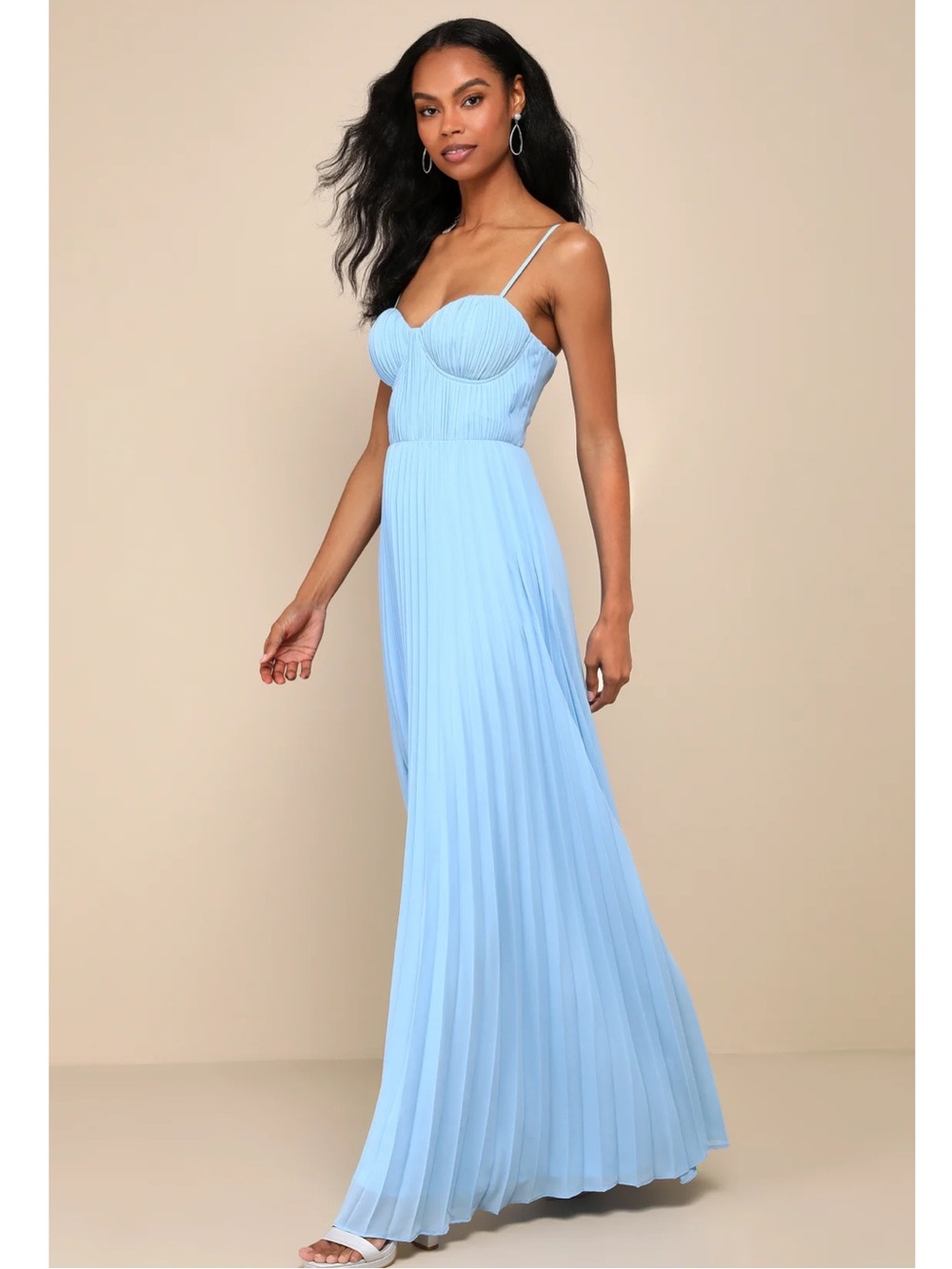Lulus Admirable Elegance Light Blue Pleated Bustier Lightweight Maxi Dress XL - Picture 3 of 15
